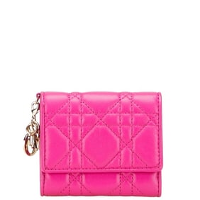 Christian Dior Dior Cannage Lady Lotus Wallet Tri-fold in Shocking Pink Leather for Women
