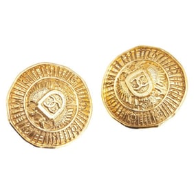 Vintage Chanel Coco Mark Cambon Shield Motif Earrings, Gold Plated, Women's