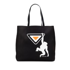 Prada Monkey Tote Bag in Black, White, and Orange Canvas Leather for Women