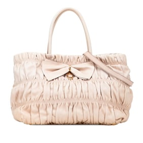 Prada Ribbon Tote Bag/Shoulder Bag, 2-Way, BN1932, Beige/Pink Beige Leather, Women's, PRADA