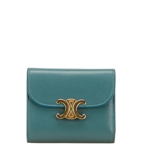 Celine Triomphe Small Bifold Wallet in Green and Blue Leather for Women