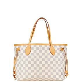 Louis Vuitton Damier Azur Neverfull PM Tote Bag/Shoulder Bag N51110 White Leather Women's LOUIS