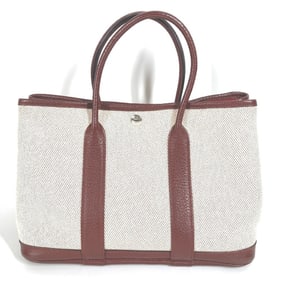 HERMES Garden Party TPM Tote Bag, Toile H Leather, Women's, Wine Red