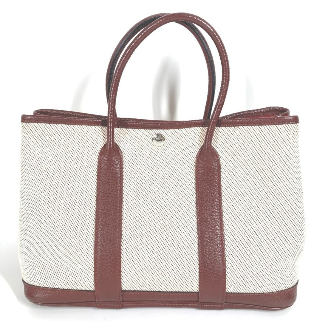 HERMES Garden Party TPM Tote Bag, Toile H Leather, Women's, Wine Red