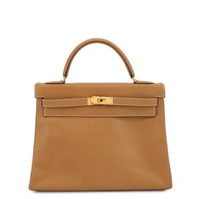 Hermes Hermès Kelly 32 Handbag, Natural Vau Chamonix Leather, Inner Stitching, XX V Stamp, 2-Way