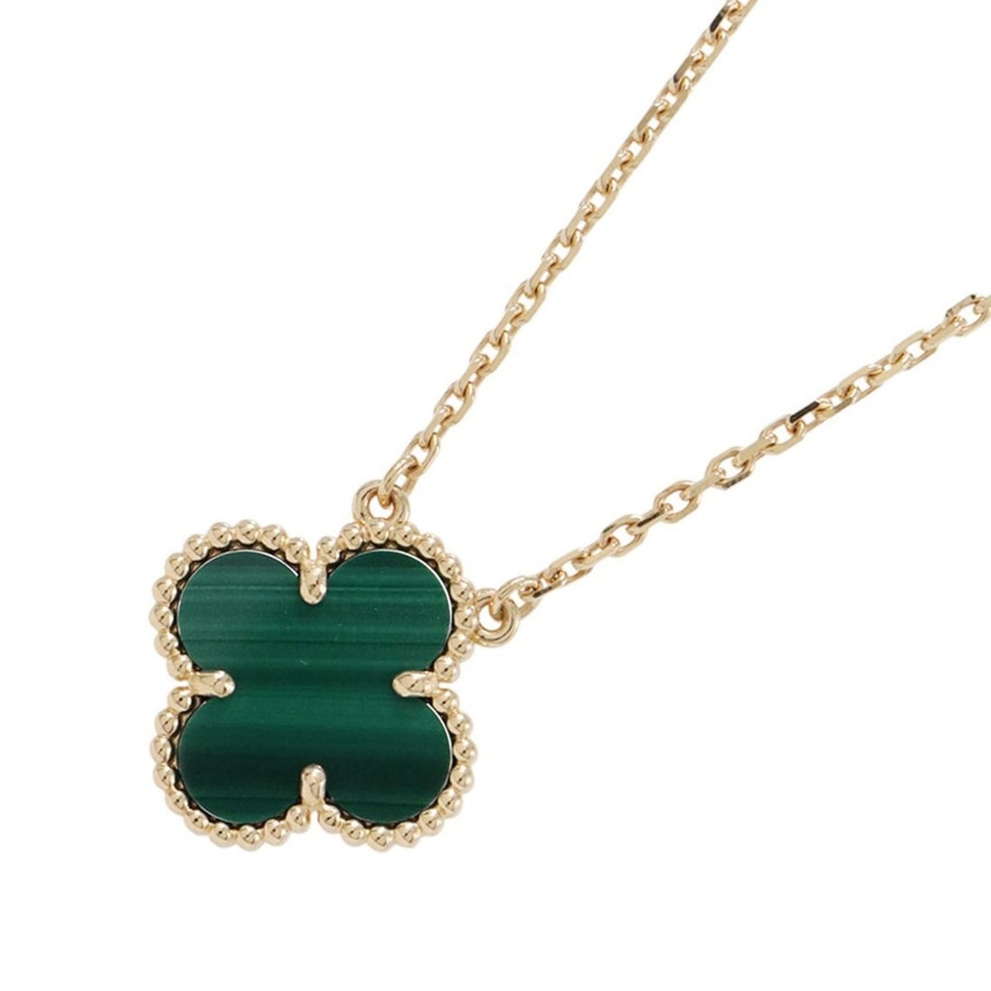 Van Cleef & Arpels Alhambra Pendant Necklace with Malachite in 18K Yellow Gold (VCAR09VA00): --- Catalog ---Category: SizePendant Size: 14.8mm x 14.8mm / 0.58'' x 0.58''Neck Circumference: 36.5 cm - 41 cm / 14.37'' - 16.14''Category: DesignGender: WomenMaterial: Yellow gold (18K)Pendant Type: