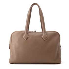 Hermes Hermès Victoria II 35 Tote Bag, Etoupe, Taurillon Clemence Leather, U Stamp
