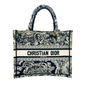 Christian Dior Book Tote Small Handbag, Navy Canvas, Toile de Jouy, Reverse Embroidery, Women's and