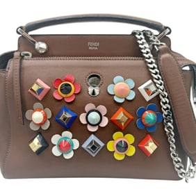 FENDI.com Flower Stud Leather Brown 8BR720 Handbag/Shoulder Bag Multicolor Women's
