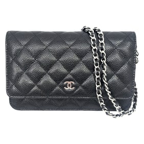 CHANEL Chain Wallet in Caviar Leather, Black, AP0250, Shoulder Strap, Long Wallet, Serial Number