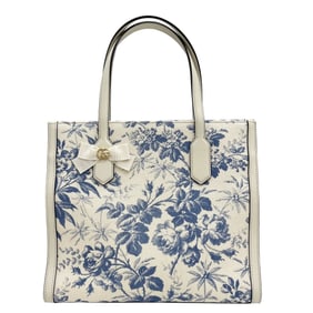 GUCCI Herbarium 432684 Tote Bag, Handbag, GG Canvas, Ribbon, Blue, Off-White, Women's, Japan