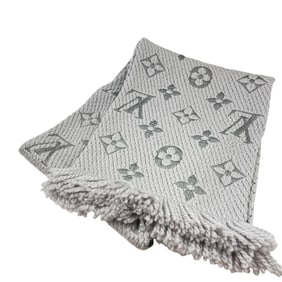 LOUIS VUITTON Echarpe Mania Scarf/Shawl, Gray, Silk and Wool, Monogram, M74742, Men's Women's