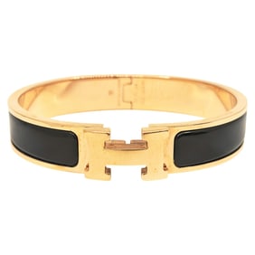 HERMES Click Cluck PM Black and Pink Gold GP H Bracelet/Bangle for Men Women