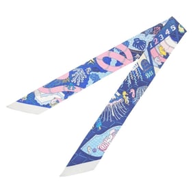 HERMES SPLASH PARK Twilly Scarf, Silk, Blue, Women's