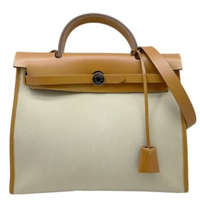 HERMES Hermès Airbag Zip 31 PM Toile Officier Camel Canvas Leather D Stamp Beige Shoulder Bag