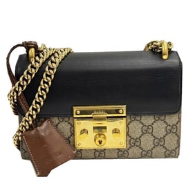 GUCCI 409487 Padlock Chain Shoulder Bag in GG Supreme, Black, Women's