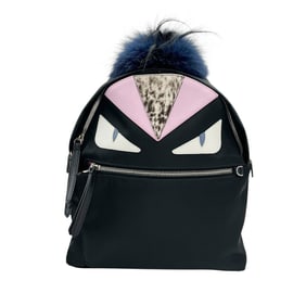 FENDI Monster Backpack 8BZ035 Nylon Leather Black Women's Men's