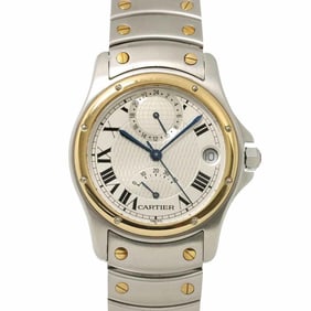 Cartier Santos Round GMT Two-tone Watch W20038R3 150th Anniversary Date Men's Silver/Yellow Gold