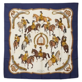 Hermes Hermès Carré 90 REPRISE Horse Riding Scene Scarf, Beige, Navy, Multicolor, Silk, Women's