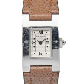 Chaumet Style Rectangle Quartz Watch with Silver Dial, Stainless Steel and Leather Strap for Women
