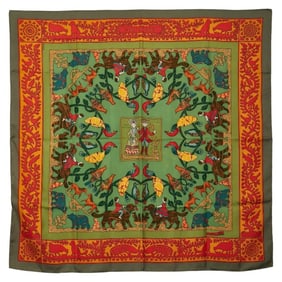 Hermes Hermès Carré 90 EARLY AMERICA Scarf, Khaki, Orange, Multicolor, Silk, Women's