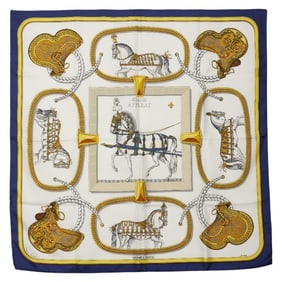 Hermes Hermès Carré 90 Tres Grand Apparel Horse Scarf, Beige, Navy, Multicolor, Silk, Women's