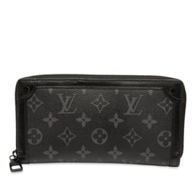 Louis Vuitton Monogram Eclipse Trunk Zippy Wallet, Round Zipper Long Wallet M80558, Black Leather,