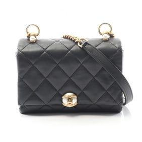 CHANEL Mini Matelasse Shoulder Bag, Leather, Women's, Black