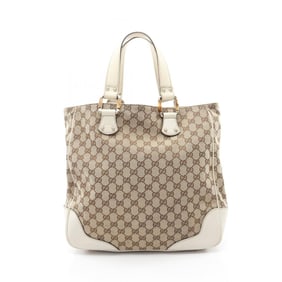 Gucci Bamboo Horsebit GG Canvas Tote Bag, and Leather, Women's, Beige White, 154375