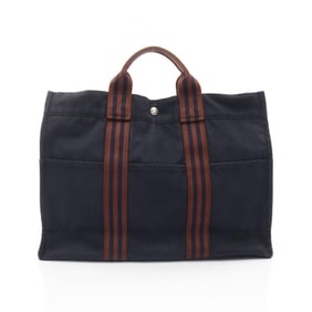 Hermes Hermès Foul Tote MM Bag, Canvas, Women's, Navy and Brown
