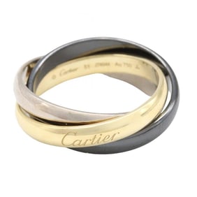 Cartier Trinity Ring, Ceramic, 18K Yellow Gold, White Women's, Silver, Black