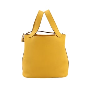 Hermes Hermès Picotin Lock PM handbag in Taurillon Clemence leather with a "Jaune Ambre" Y stamp.