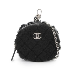 CHANEL Coco Neige Matelasse Chain Pouch in Shearling and Lambskin with Black Silver Hardware