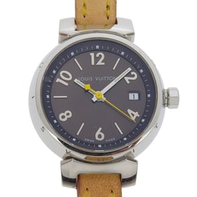 Louis Vuitton Tambour Watch Q1211, Stainless Steel and Leather Quartz Movement, Analog Display,