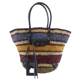 Balenciaga BALENCIAGA Basket Bag Tote Raffia x Leather A4 Open Women's