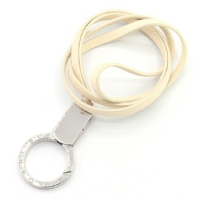 BVLGARI B.zero1 Neck Strap Keychain 22170 Ivory Silver Leather Metal Key Ring for Men and Women