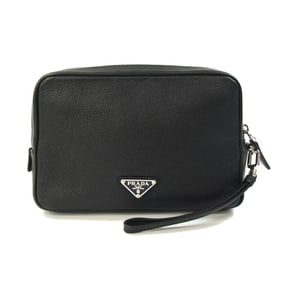 Prada Clutch Bag 2VF007 Black Leather Second with Strap Men's PRADA