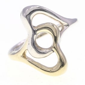 Tiffany & Co. Double Heart Ring, 925 Sterling Silver, 750 Yellow Gold, US Size 6/11, Combination Old