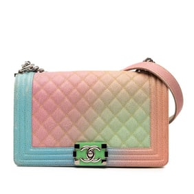 CHANEL Boy Chanel Coco Mark Chain Shoulder Bag in Multicolored Caviar Skin for Women