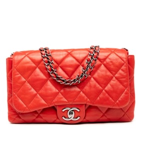 CHANEL Matelasse Coco Mark Chain Shoulder Bag in Red Lambskin for Women
