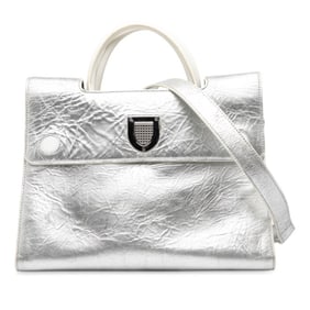 Christian Dior Dior DIOREVER Diorever Tote Bag/Shoulder Bag, 2-Way, Silver Leather, Women's