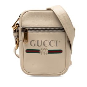 Gucci Logo Print Shoulder Bag 574803 Ivory Leather Women's GUCCI
