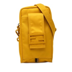 Fendi FF logo shoulder bag 7AS056 yellow nylon and leather for women.