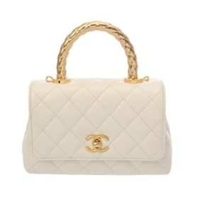 CHANEL Matelasse Top Handle XXS 2-Way White AS2215 Women's Leather Handbag, Like New, Pre-owned,
