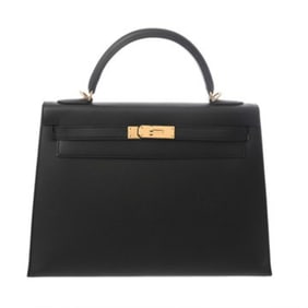 HERMES Kelly 32, Black, Exterior Stitching, A Stamp (circa 2017), Women's Epsom Leather, 2-Way Bag,