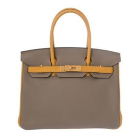 HERMES Birkin 30 Tourtiere Gray/Jaune Ampoule D Stamp (circa 2019) Women's Togo Handbag A Rank