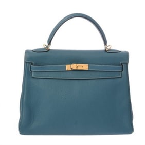 HERMES Kelly 32, 2-Way, Blue Jean, ?L Stamp (circa 2008), Women's Taurillon Clemence Leather
