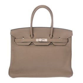 HERMES Birkin 35 Tourtiere Gray (N Stamp, circa 2010) Unisex Taurillon Clemence Leather Handbag AB