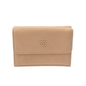 CHANEL Small Flap Wallet, Beige, AP3882, Women's Calfskin Tri-fold A-Rank, Pre-owned, Ginzo