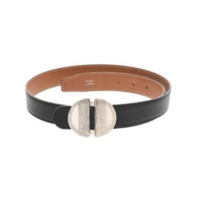 HERMES Touareg Buckle, Size 85, Black/Gold, A Stamp (circa 1997), Men's Box Calf Scarf, Kushvel